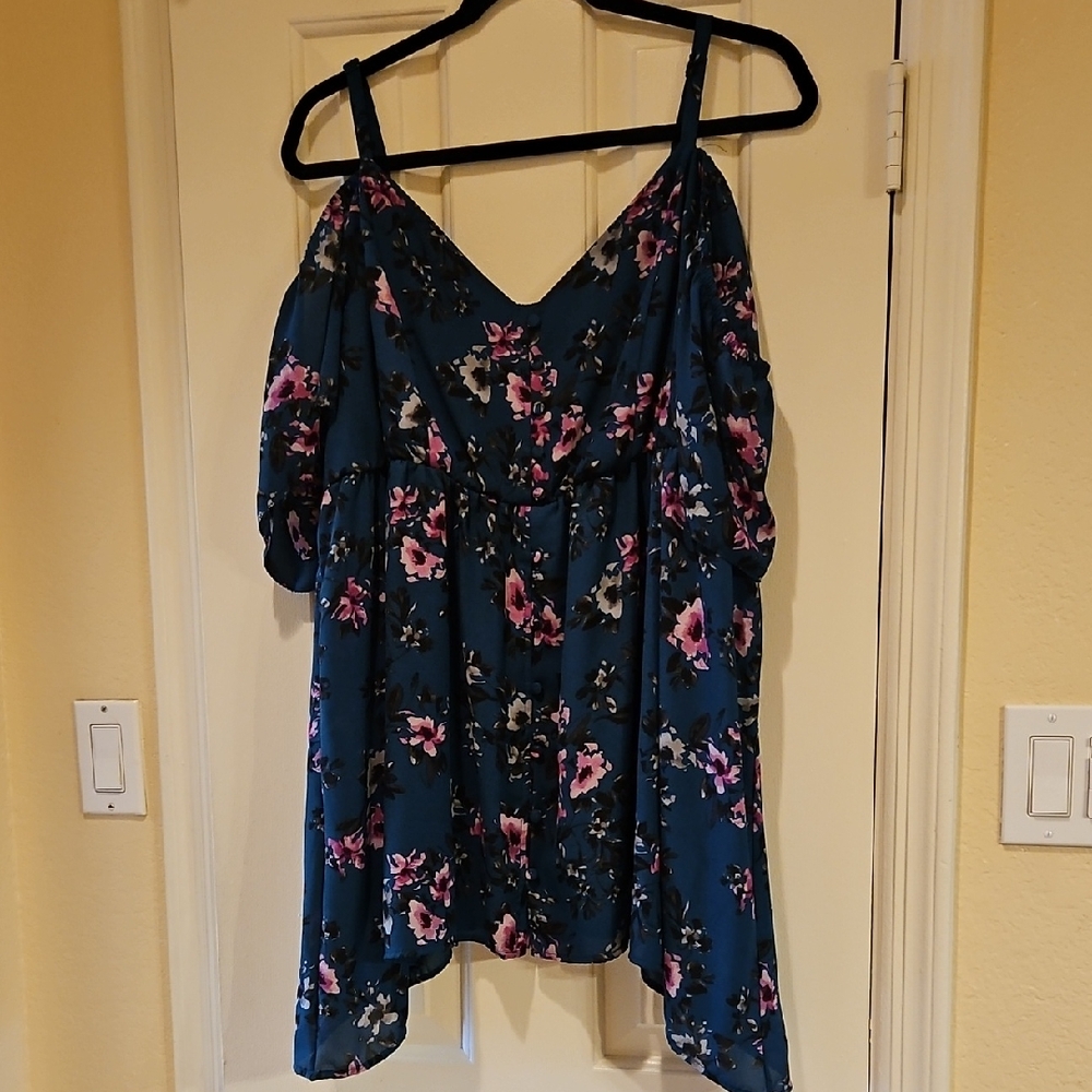 Torrid Green Asymmetrical Ruffled Blouse